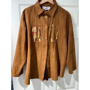 Defense D'Afficher Brown Button Down Top Blouse Shirt Suede France Size 5